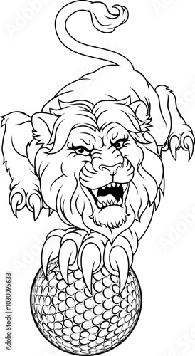 A lion with golf ball sport...