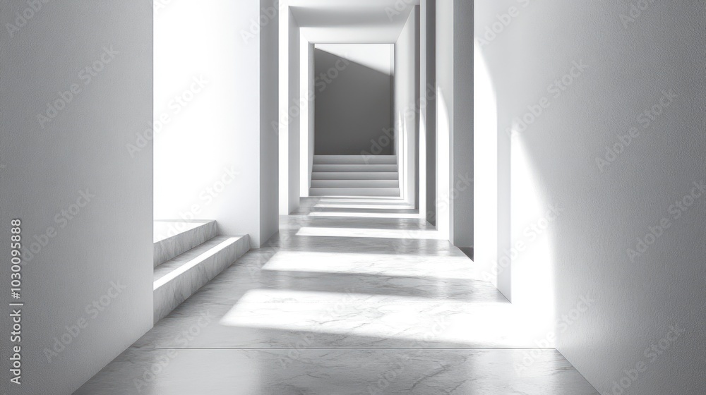 Fototapeta premium Minimalist White Hallway with Light and Shadow