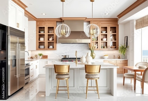 Coastal Glam Kitchen Coastal inspired design with glamorous touc photo