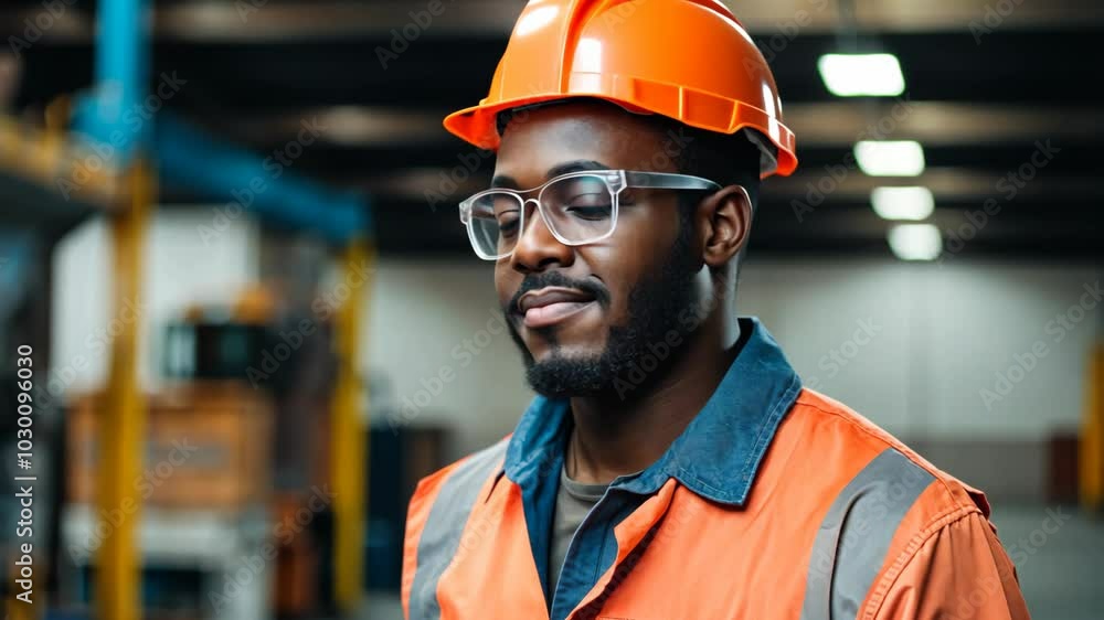 a black man at factory, friendly industrial worker wearing safety cap a black man at factory, friendly industrial worker wearing safety cap