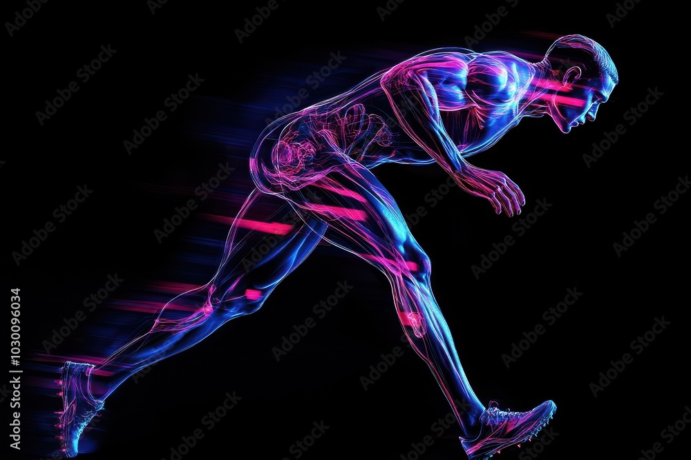 Obraz premium Dynamic Human Anatomy in Motion Exploring the Intricate Geometry of Speed and Energy Through Artistic Visualization