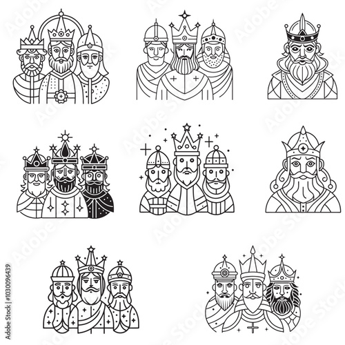 Reyes Magos Day line art vector 