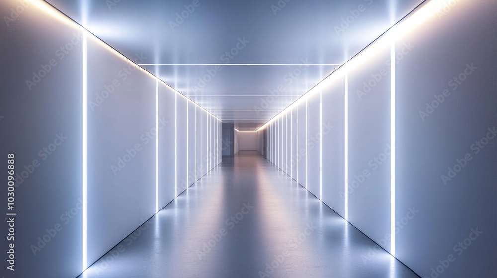 White Corridor with Neon Lights White Corridor with Neon Lights