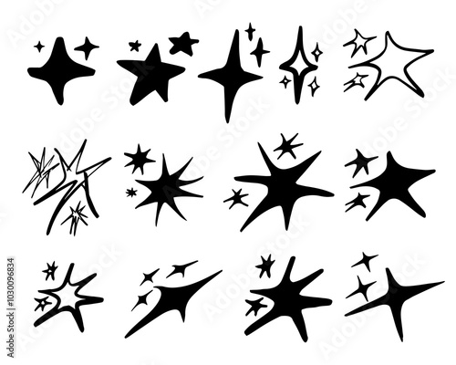 Burst star set cartoon doodle vector