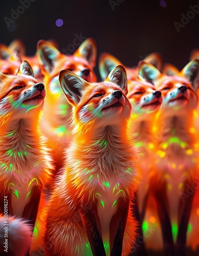 Foxes Singing in a Holographic Choir A choir of holographic foxe photo