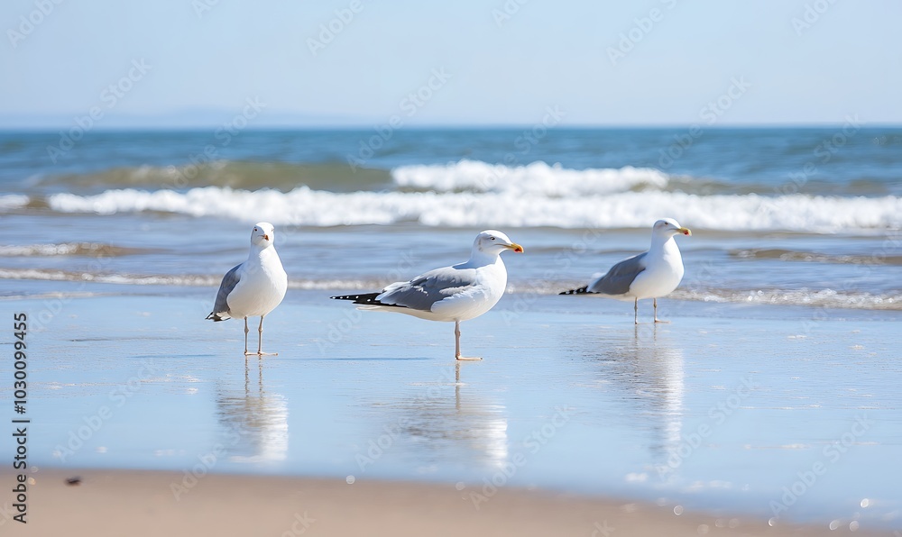 Seagulls on the beach, Generative AI Seagulls on the beach, Generative AI