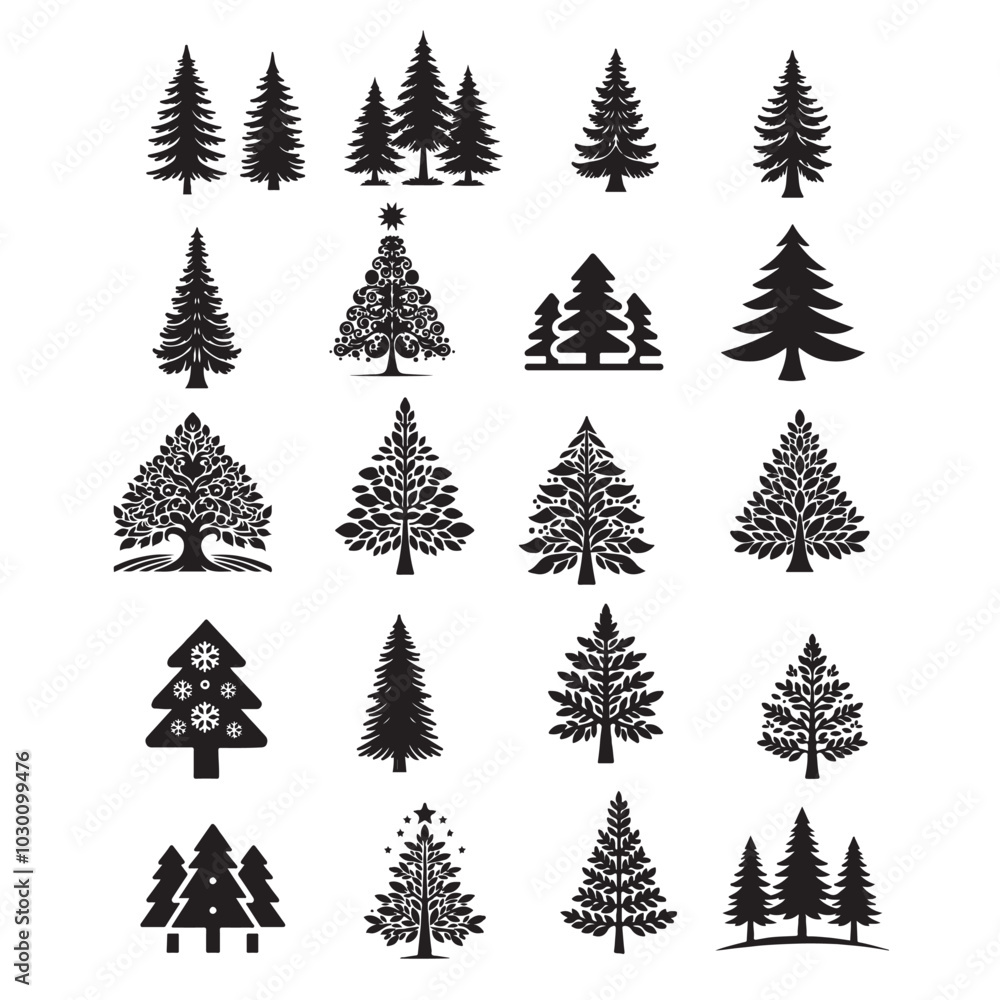 Obraz premium Silhouette Pine Tree Illustration