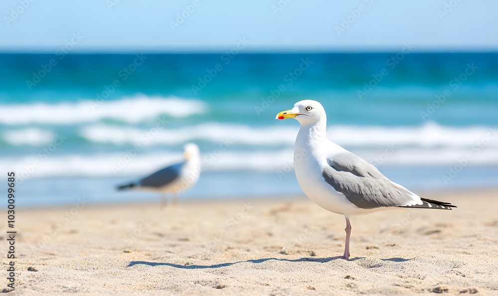 Seagulls on the beach, Generative AI Seagulls on the beach, Generative AI