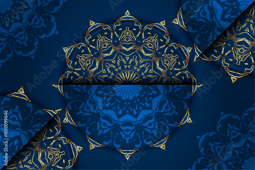 A vibrant blue and gold design embellished with a floral motif, reflecting a harmonious blend of colors and shapes