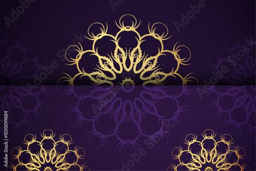 A striking purple backdrop embellished with ornate gold designs, offering a visually appealing and refined appearance