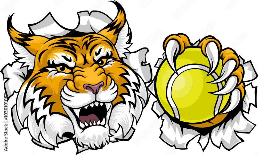 Φωτογραφία A wildcat or bobcat with a tennis ball sports team animal cartoon mascot