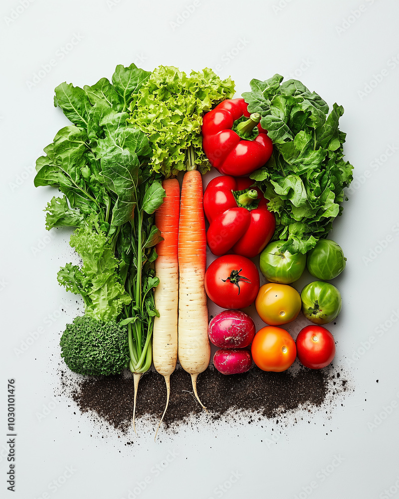 Fresh and colorful produce arranged on a white background. recipe blogs, or healthy eating content. Fresh and colorful produce arranged on a white background. recipe blogs, or healthy eating content.