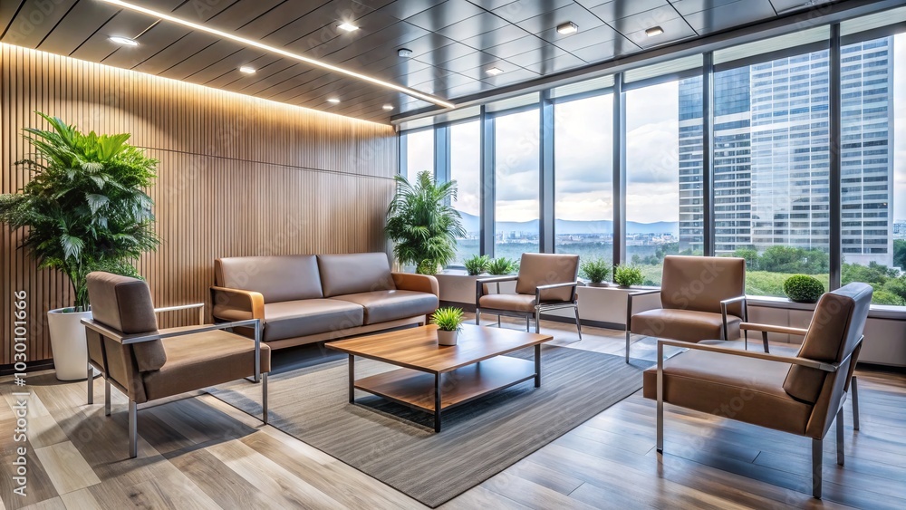 Modern Waiting Room Architecture: Stylish Visitor Space in Contemporary Office Building Modern Waiting Room Architecture: Stylish Visitor Space in Contemporary Office Building