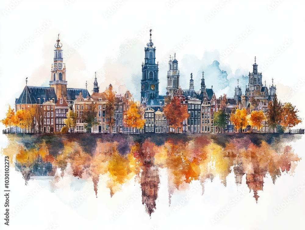 Classic Dutch canal houses with reflections in Amsterdam Classic Dutch canal houses with reflections in Amsterdam