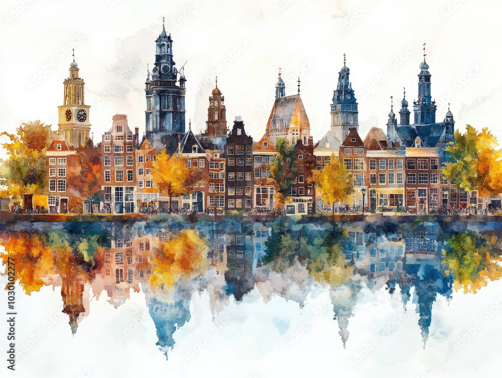 Obraz premium Classic Dutch canal houses with reflections in Amsterdam