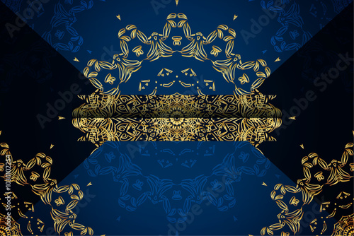 Golden oriental pattern intricately designed on a rich blue background, showcasing elegance and cultural artistry