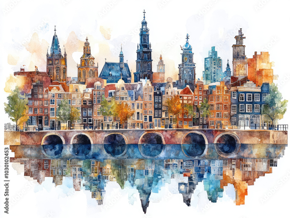 Obraz premium Classic Dutch canal houses with reflections in Amsterdam