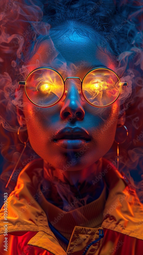 Glowing Eyes: A Dramatic Portrait of a Woman in Smoke Glowing Eyes: A Dramatic Portrait of a Woman in Smoke