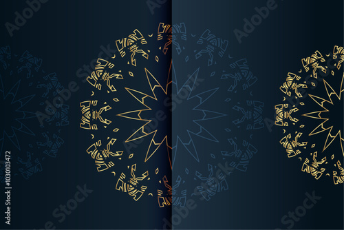  Two circular patterns featuring intricate designs in gold and blue hues, creating a visually striking composition