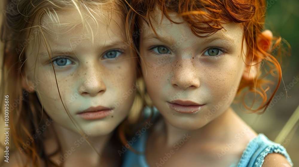 Portrait of Two Young Sisters with Freckles Portrait of Two Young Sisters with Freckles