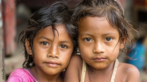 Two Young Girls Looking at the Camera in South America