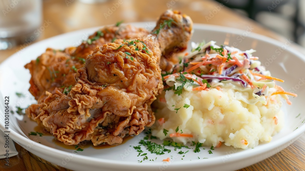 Crispy Fried Chicken with Mashed Potatoes and Coleslaw Crispy Fried Chicken with Mashed Potatoes and Coleslaw