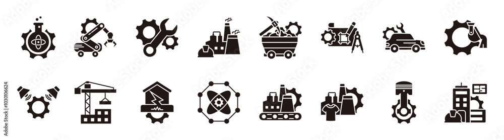 Schilderij op canvas Technical Engineering thin line icon set