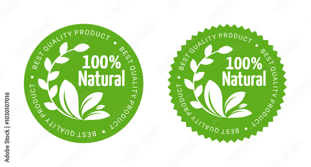 100% organic product premium luxury product green circle icon design with beauty leaf silhouette. Set organic label. For logo, seal, tag, sign, seal, symbol, badge, sticker, emblem. Vector 100% organic product premium luxury product green circle icon design with beauty leaf silhouette. Set organic label. For logo, seal, tag, sign, seal, symbol, badge, sticker, emblem. Vector