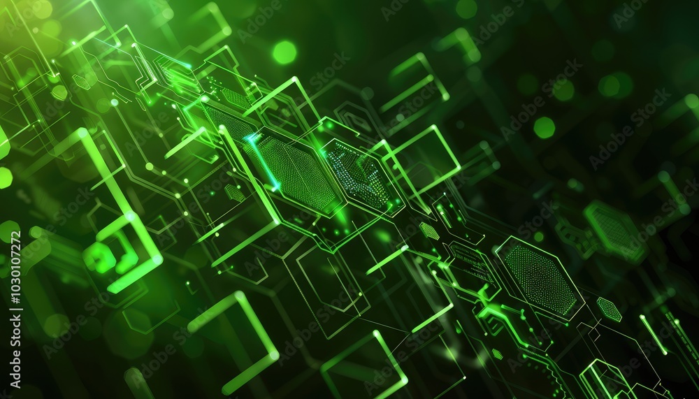 Abstract Futuristic Green Technology Interface with Glowing Lines and Shapes Abstract Futuristic Green Technology Interface with Glowing Lines and Shapes
