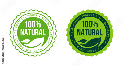 100% organic product premium luxury product green circle icon logo  design with beauty leaf silhouette. Set organic label. For logo, seal, tag, sign, seal, symbol, badge, sticker, emblem. Vector