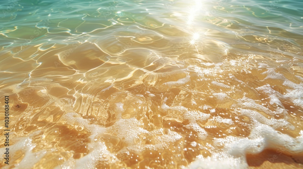 Rippling transparent water texture illuminated by sunlight on a sandy beach Rippling transparent water texture illuminated by sunlight on a sandy beach