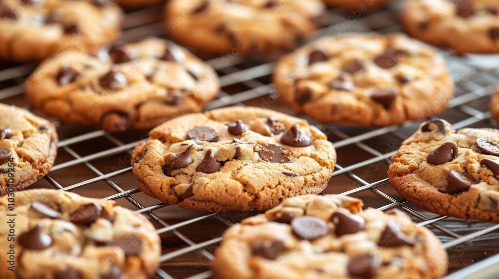 Chocolate Chip Cookies Cooling on a Wire Rack Chocolate Chip Cookies Cooling on a Wire Rack