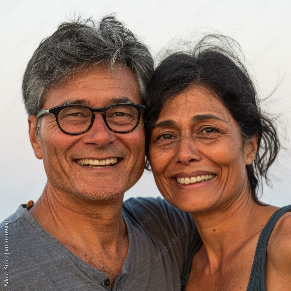 A happy couple smiles for the camera. AI. A happy couple smiles for the camera. AI.