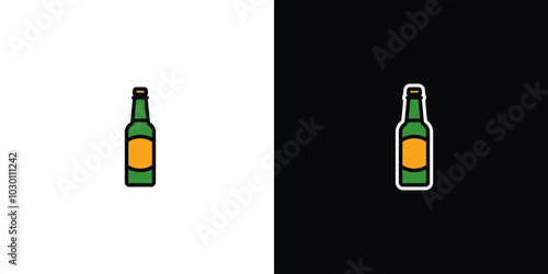 Beer bottle on white and black background. Original vector illustration in vintage style.