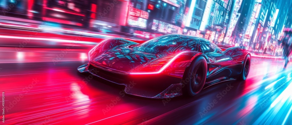 Neon Nights Futuristic Sports Car in Motion Blur Neon Nights Futuristic Sports Car in Motion Blur