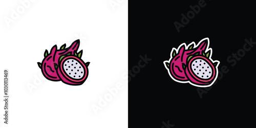 Pitahaya on white and black background. Original vector illustration in vintage style.