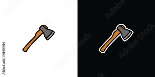 Camping axe on white and black background. Original vector illustration in vintage style.