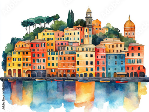 Colorful harbor town of Portofino with boats and reflections