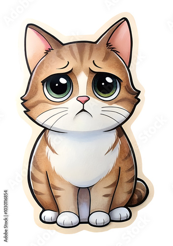 cats sad expression mood sticker, cartoon, anime style