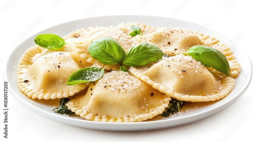 Fresh Spinach and Cheese Ravioli on Plate
