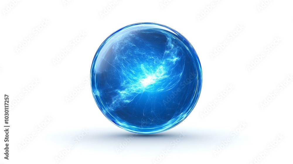 Blue glowing orb, white isolated background Blue glowing orb, white isolated background