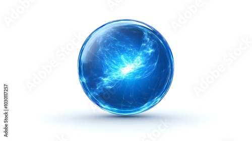 Blue glowing orb, white isolated background