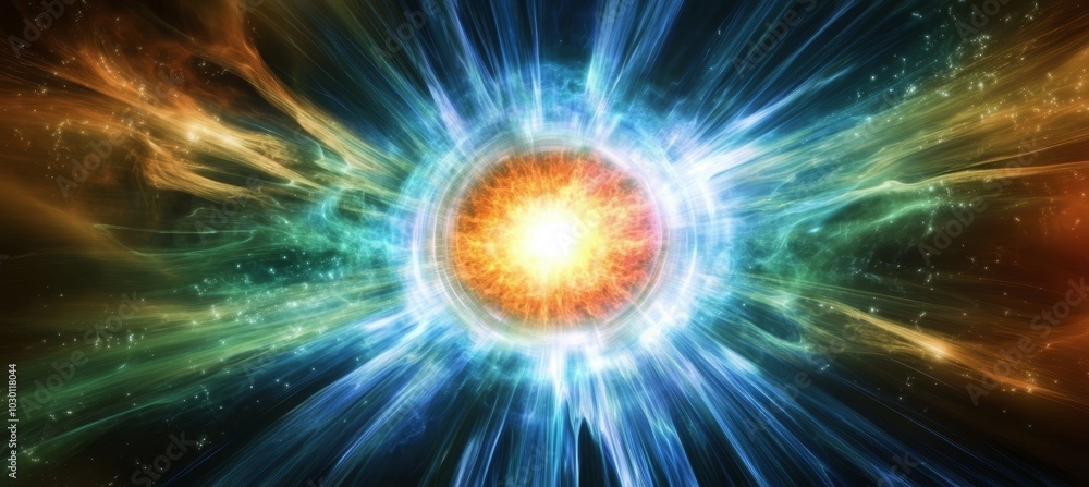 Fototapeta premium Glowing Energy Core with Abstract Colorful Digital Art Background, Powerful Explosion Illustration