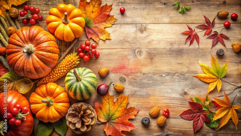 Fototapeta premium Thanksgiving Decor Watercolor Style with Copy Space for Fall Celebration, Autumn Leaves, Harvest Theme, Warm Colors, Holiday Table Settings, Family Gatherings, Seasonal Touches, and More
