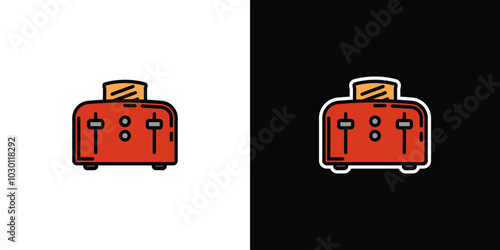 An electrical appliance designed for quickly toasting flat pieces of bread. Toaster on white and black background. Original vector illustration in vintage style.