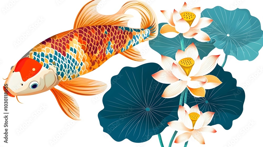 Koi Fish Lotus Flowers Koi Fish Lotus Flowers