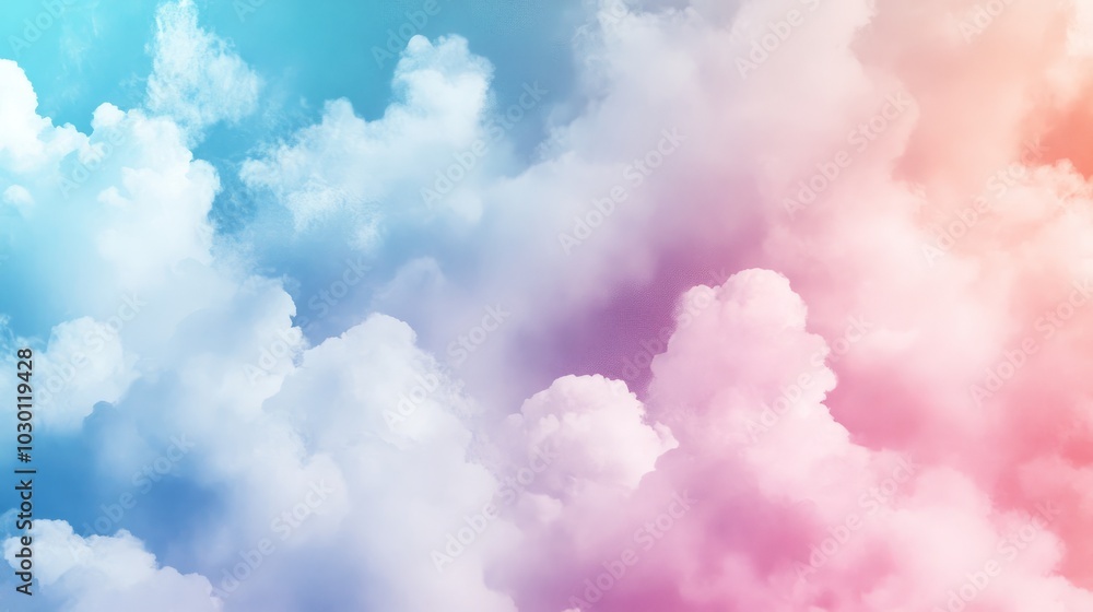 Pastel Sky Watercolor Background with Fluffy Clouds Pastel Sky Watercolor Background with Fluffy Clouds