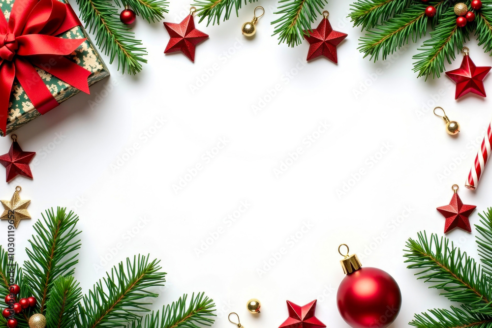 Christmas greeting card arrangement New Year symbol and decoration. Xmas wooden background with clean copy space. Festive mockup design with pine branches and red berries Christmas greeting card arrangement New Year symbol and decoration. Xmas wooden background with clean copy space. Festive mockup design with pine branches and red berries