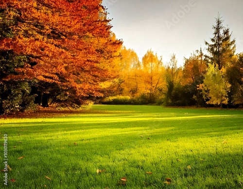 가을 정원의 푸른 잔디