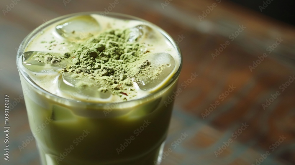 Close-up of a Refreshing Iced Matcha Latte Close-up of a Refreshing Iced Matcha Latte